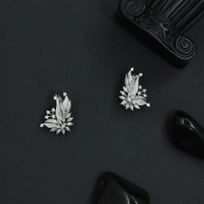 Crystal Vine Stud with Curved Botanical Styling