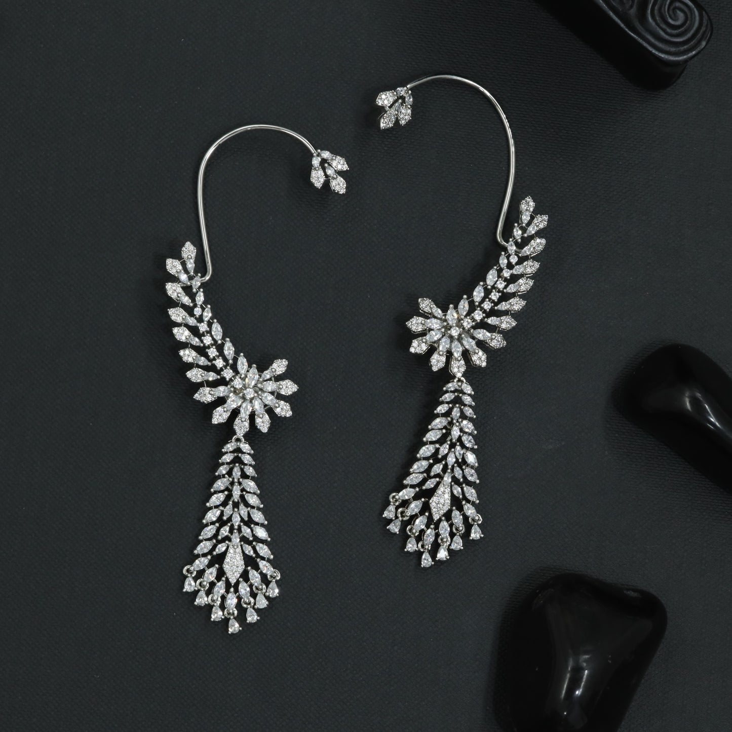 Jasmine Wing Earcuff with Hanging Leaf Tassels