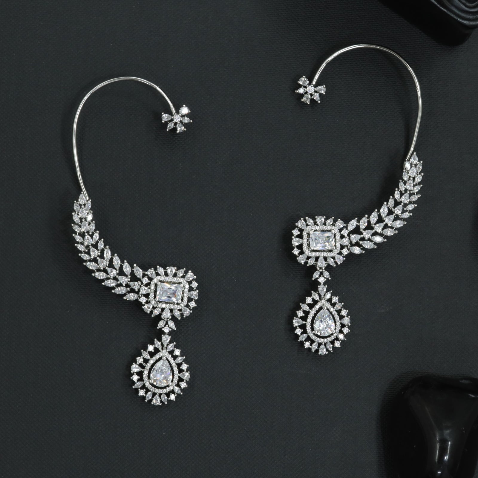 Fluted Wing Earcuff with Tapered Teardrop Pendant