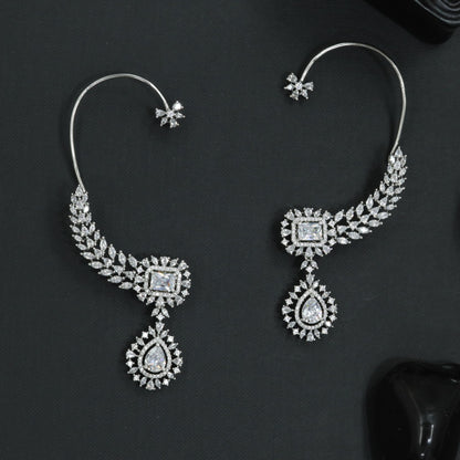 Fluted Wing Earcuff with Tapered Teardrop Pendant