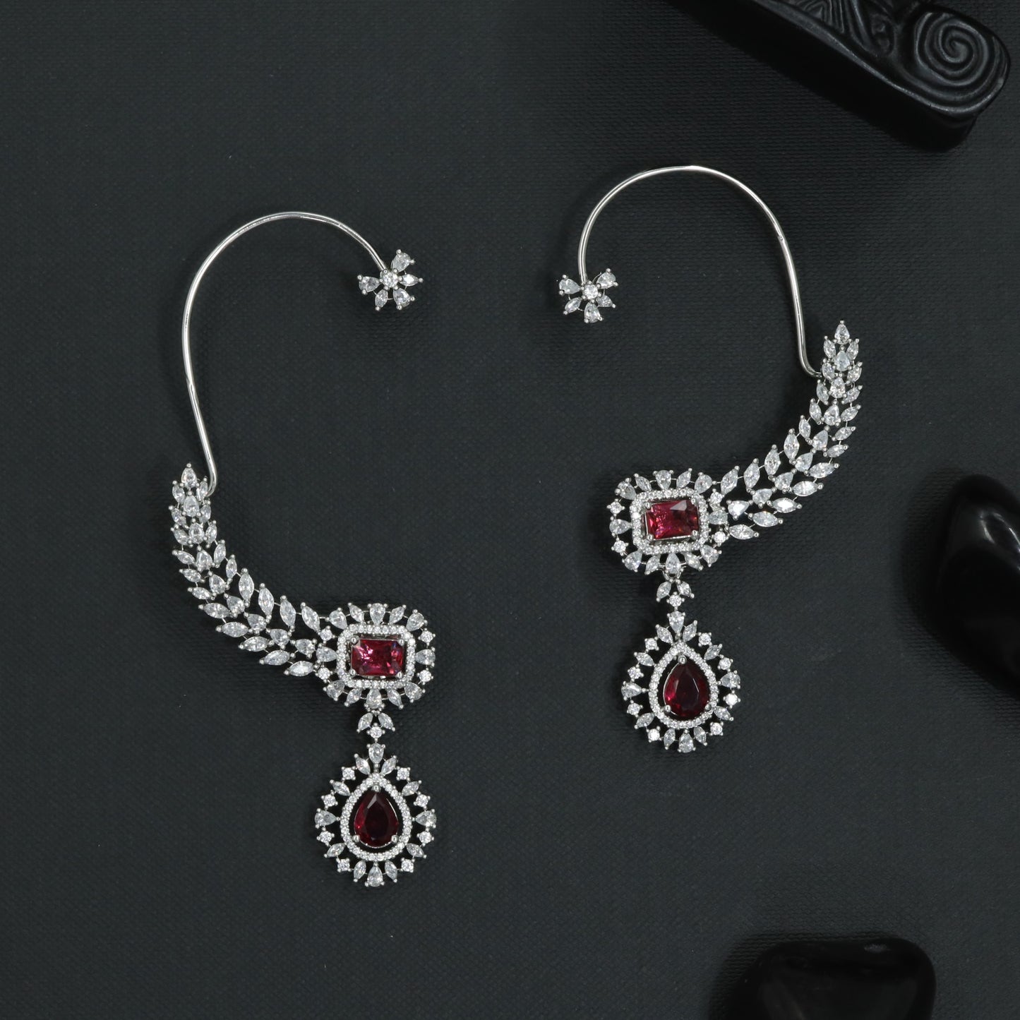 Fluted Wing Earcuff with Tapered Teardrop Pendant