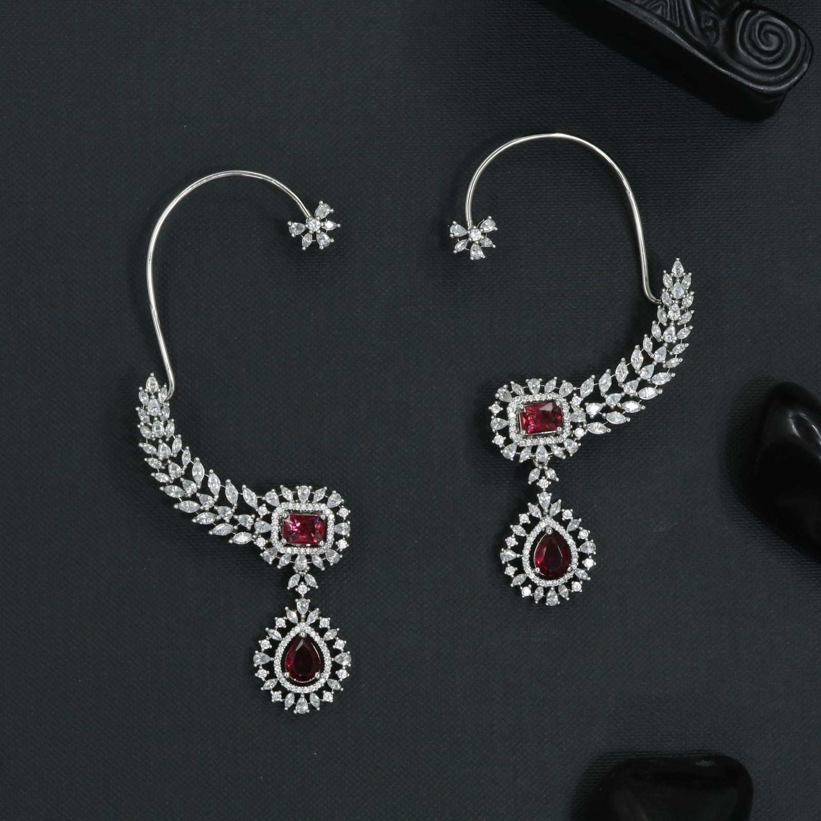 Fluted Wing Earcuff with Tapered Teardrop Pendant