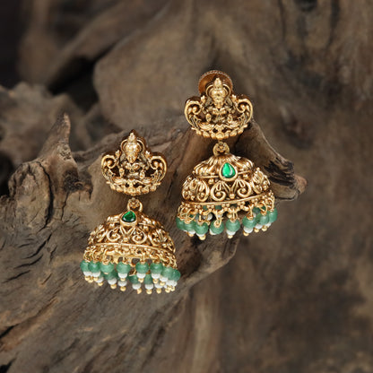 Dome Antique Jumka with Lakshmi Crest and Hanging Fringe