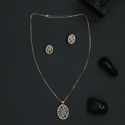 Modern Stripe Rhodium Chain with Framed Oval Design