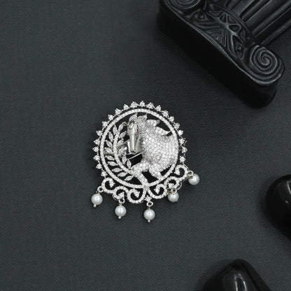 Galloping Crest Rhodium Brooch featuring Open Border Horse Silhouette