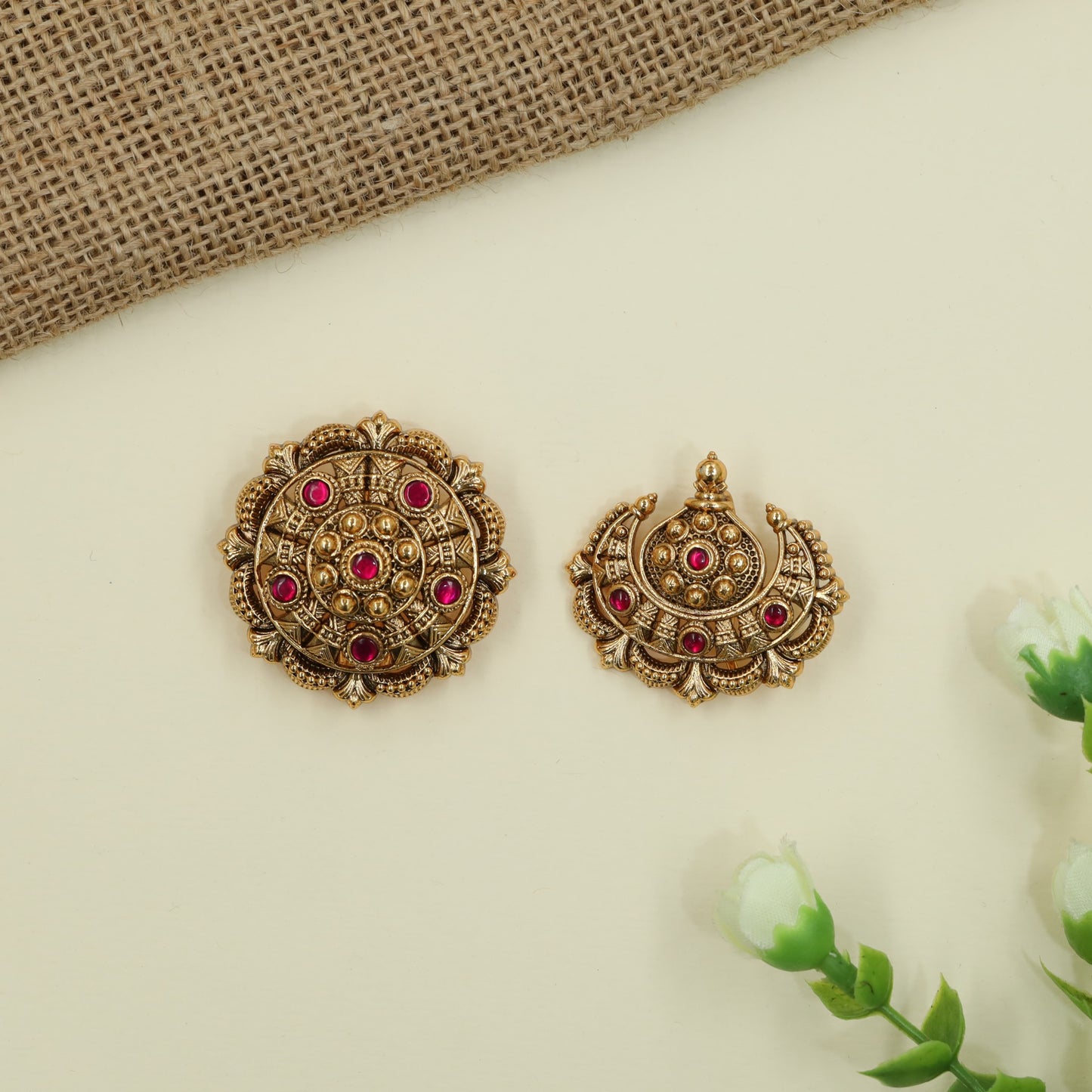 Royal Sun and Moon Antique Brooch with Circular Temple Detailing