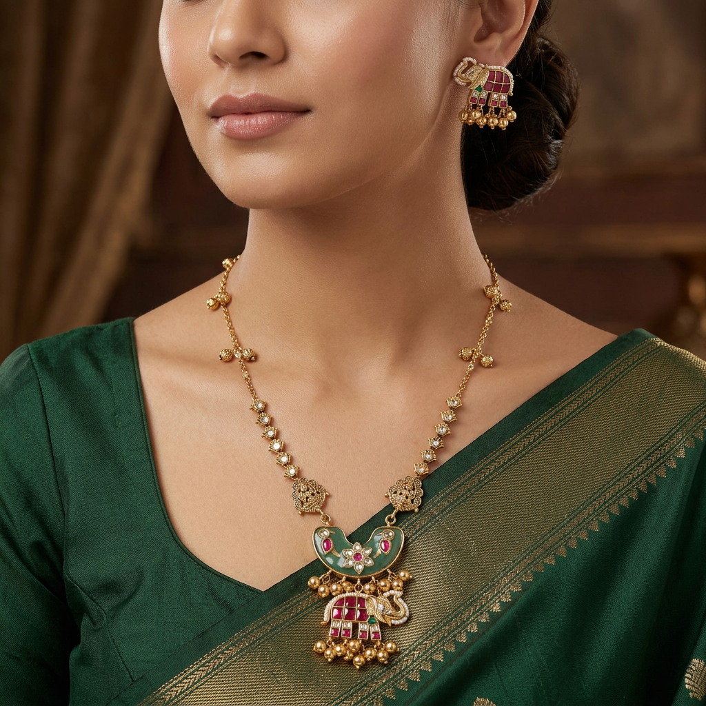 Classic Temple Elephant Chain With Pendant and Decorative Craftsmanship