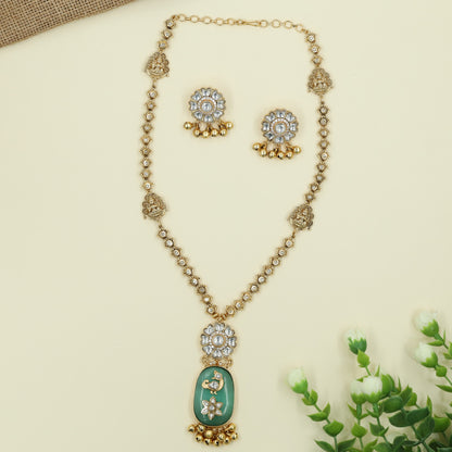 Royal Floral Kundan Chain With Pendant and Bell Drop Detailing