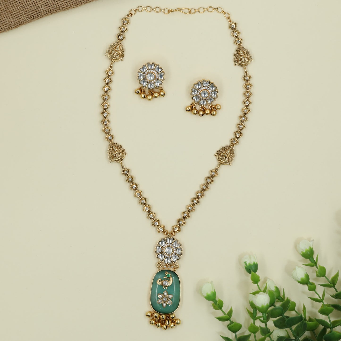 Royal Floral Kundan Chain With Pendant and Bell Drop Detailing