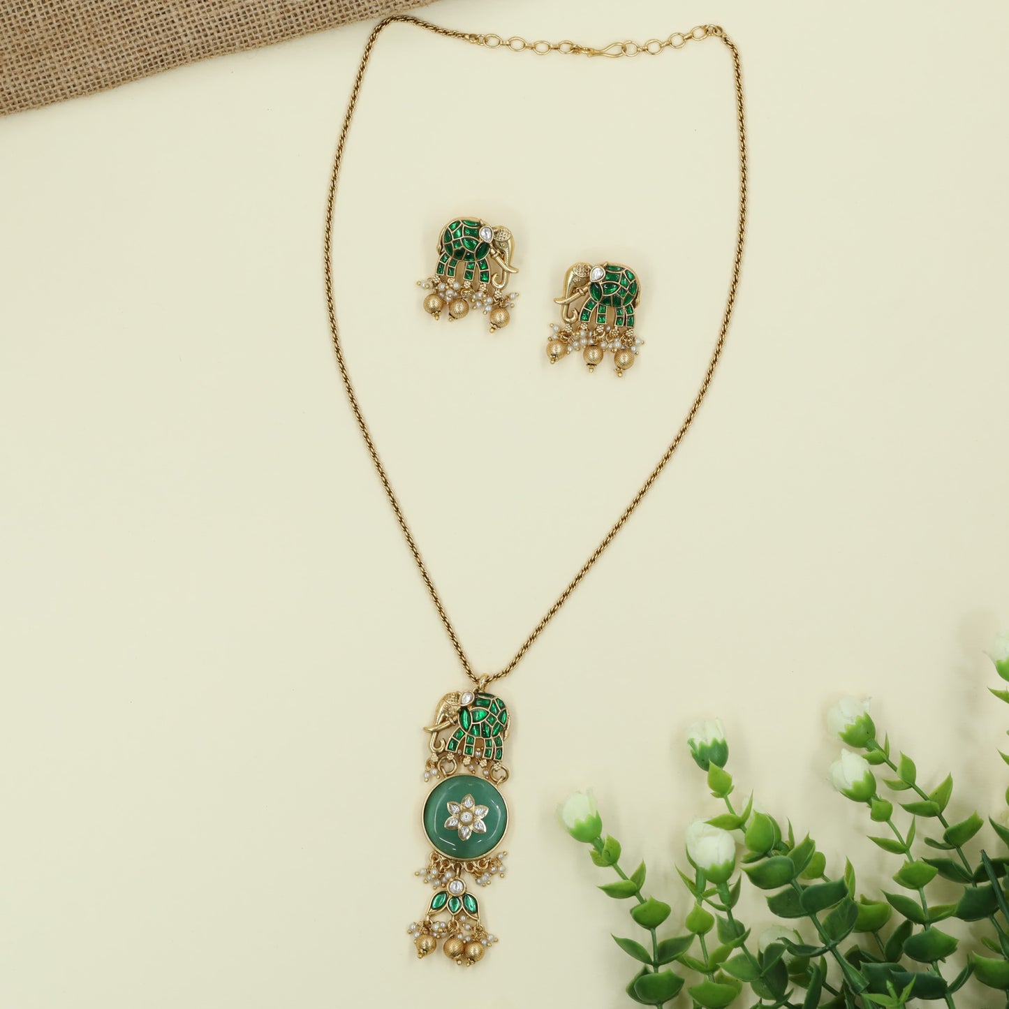 Grand Elephant Pendant Chain With Decorative Floral Accents