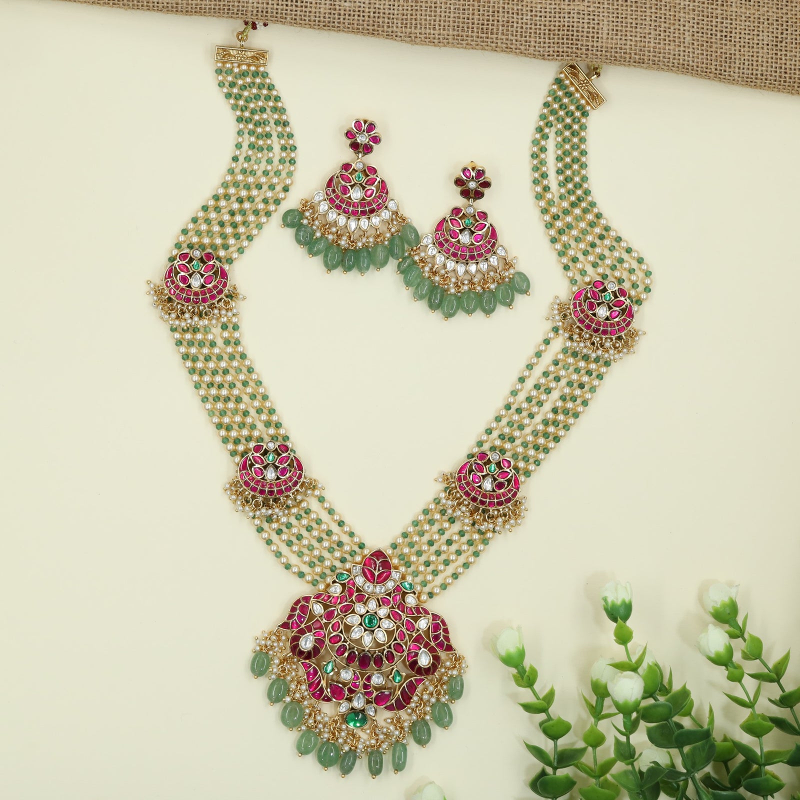 Heritage Multi Strand Jadau Beads Long Haara with Ornamental Floral Accents