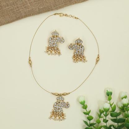 Grand Elephant Pendant Design Jadau Necklace With Hanging Bead Accents