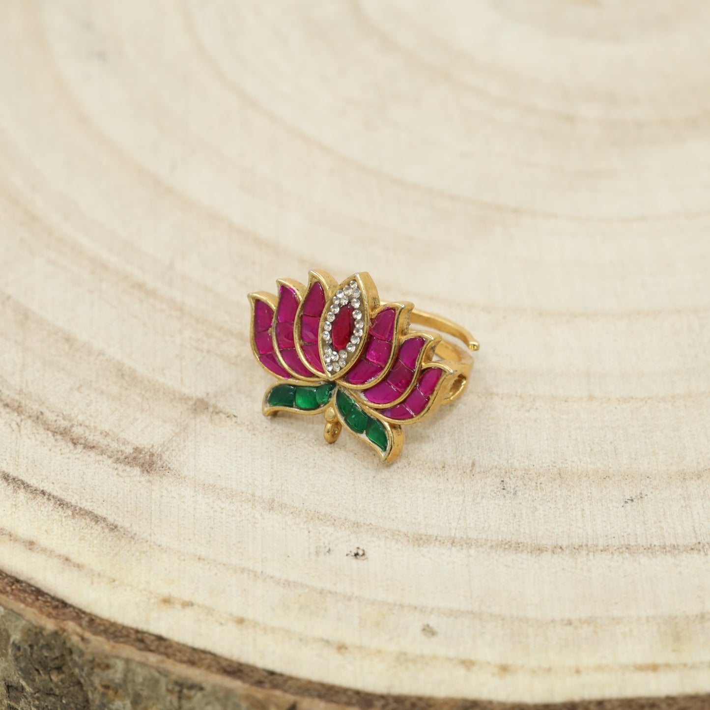 Traditional Lotus Bloom Pattern Jadau Finger Ring