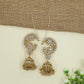 Classic Peacock Scrollwork Jadau Cuff Jumka With Dome Drops