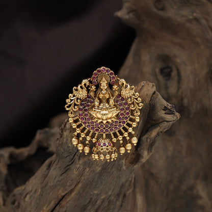 Opulent Circular Lakshmi Design With Hanging Drops Antique Jade Bille
