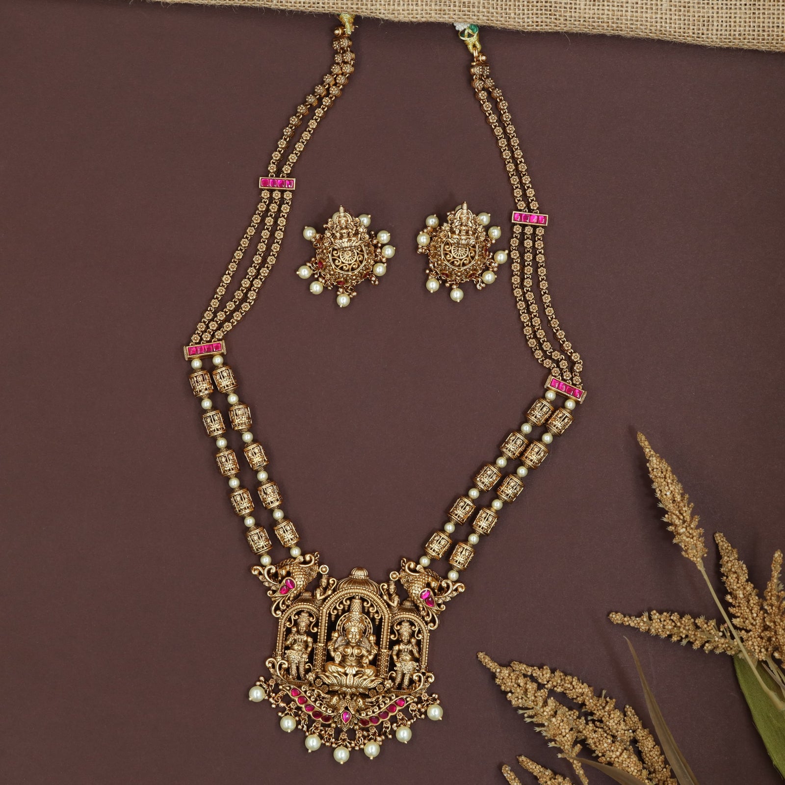 Royal Dual Strand Lakshmi Pendant Antique Long Haara