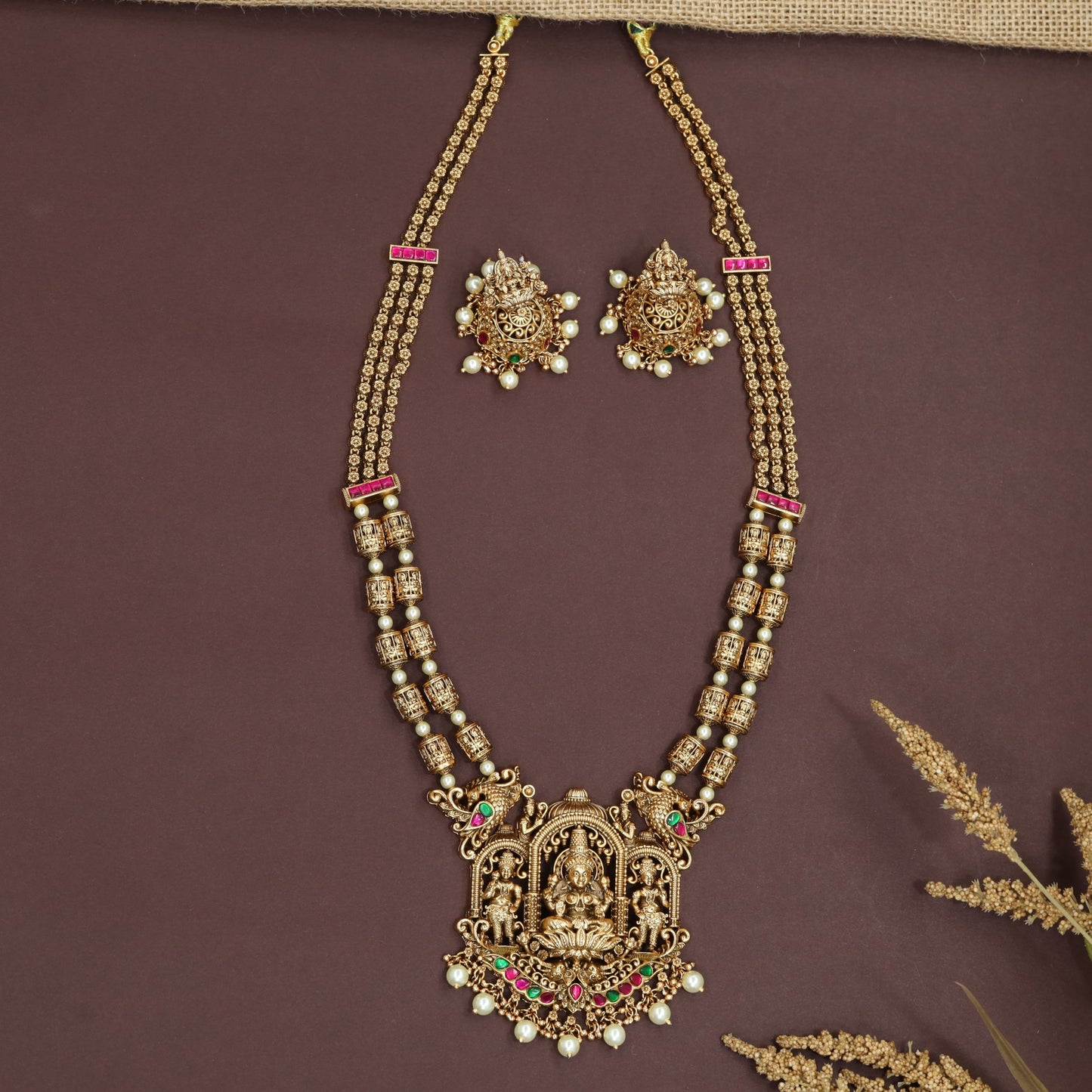 Royal Dual Strand Lakshmi Pendant Antique Long Haara