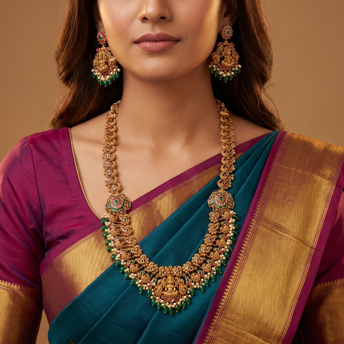 Antique Lakshmi Long Haara with Floral Border Detailing