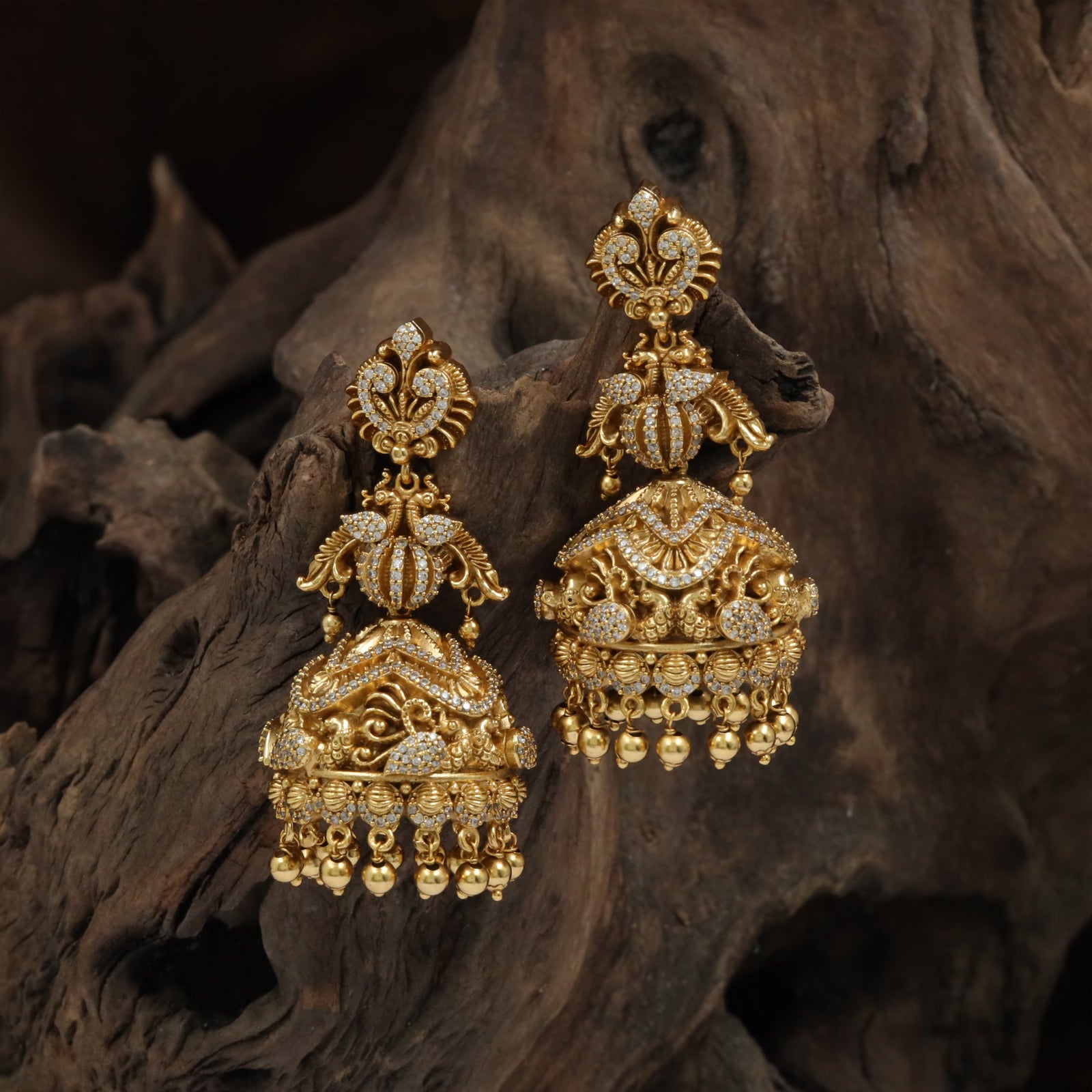 Traditional Peacock Jhumka with Dome Drop Surface Work