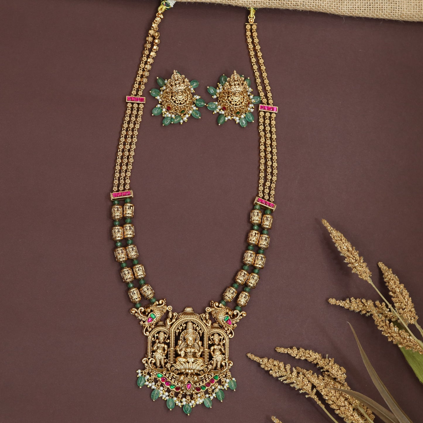 Royal Dual Strand Lakshmi Pendant Antique Long Haara