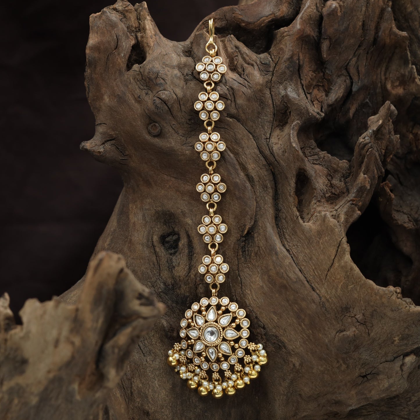 Long Floral Chain Tikka With Ornamental Border Pendant