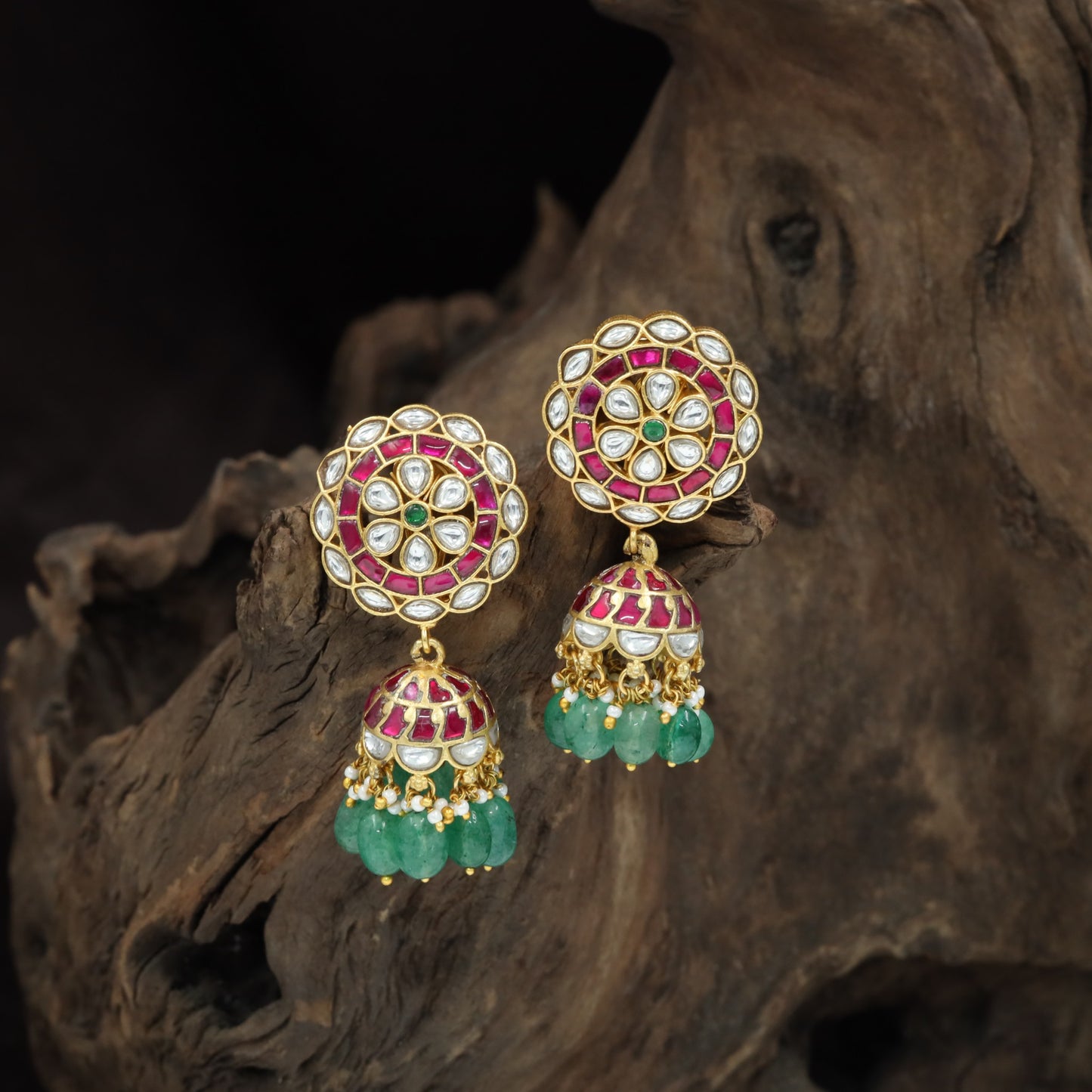 Ring Border Jadau Jumka with Decorative Bell and Drop Clusters