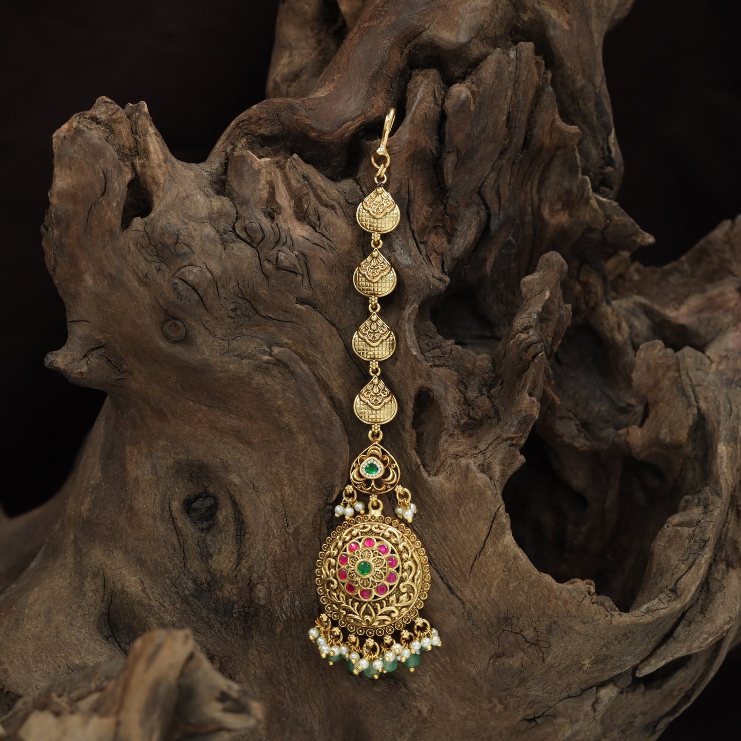 Antique Disc Pendant Tikka With Decorative Hanging Fringe