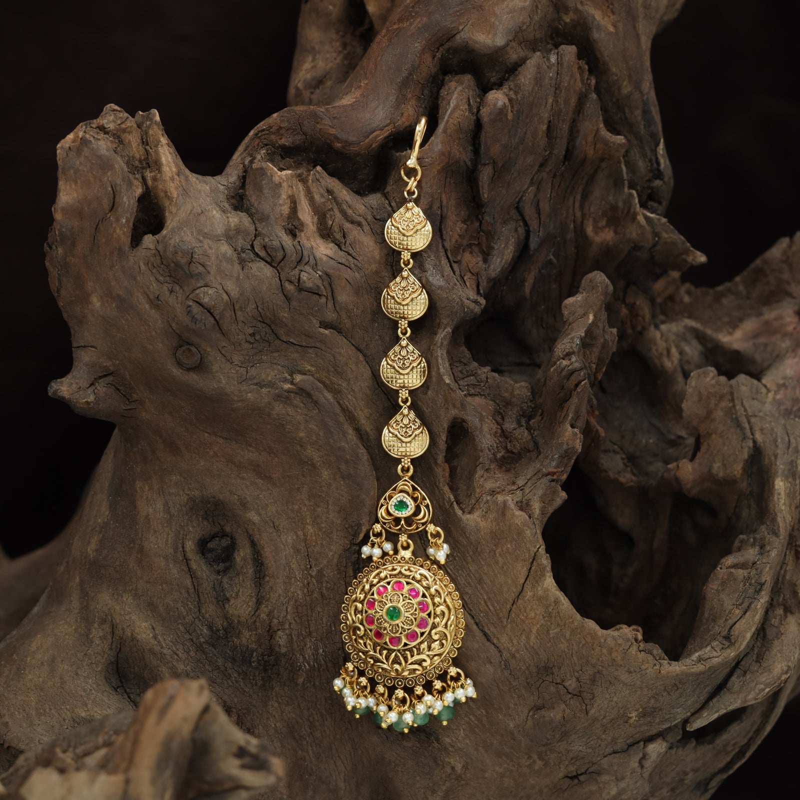 Antique Disc Pendant Tikka With Decorative Hanging Fringe