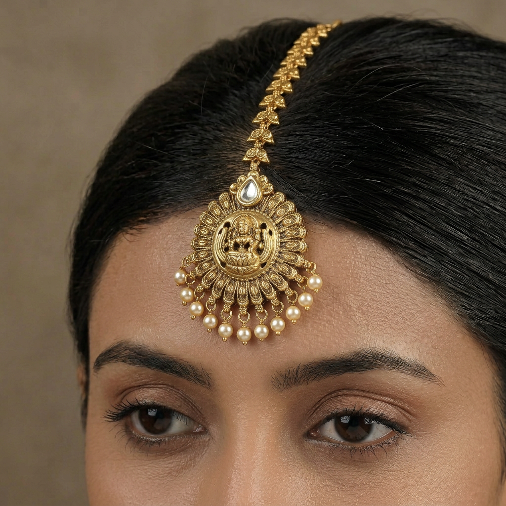 Antique Lakshmi Pendant Tikka With Sunburst Border Detailing