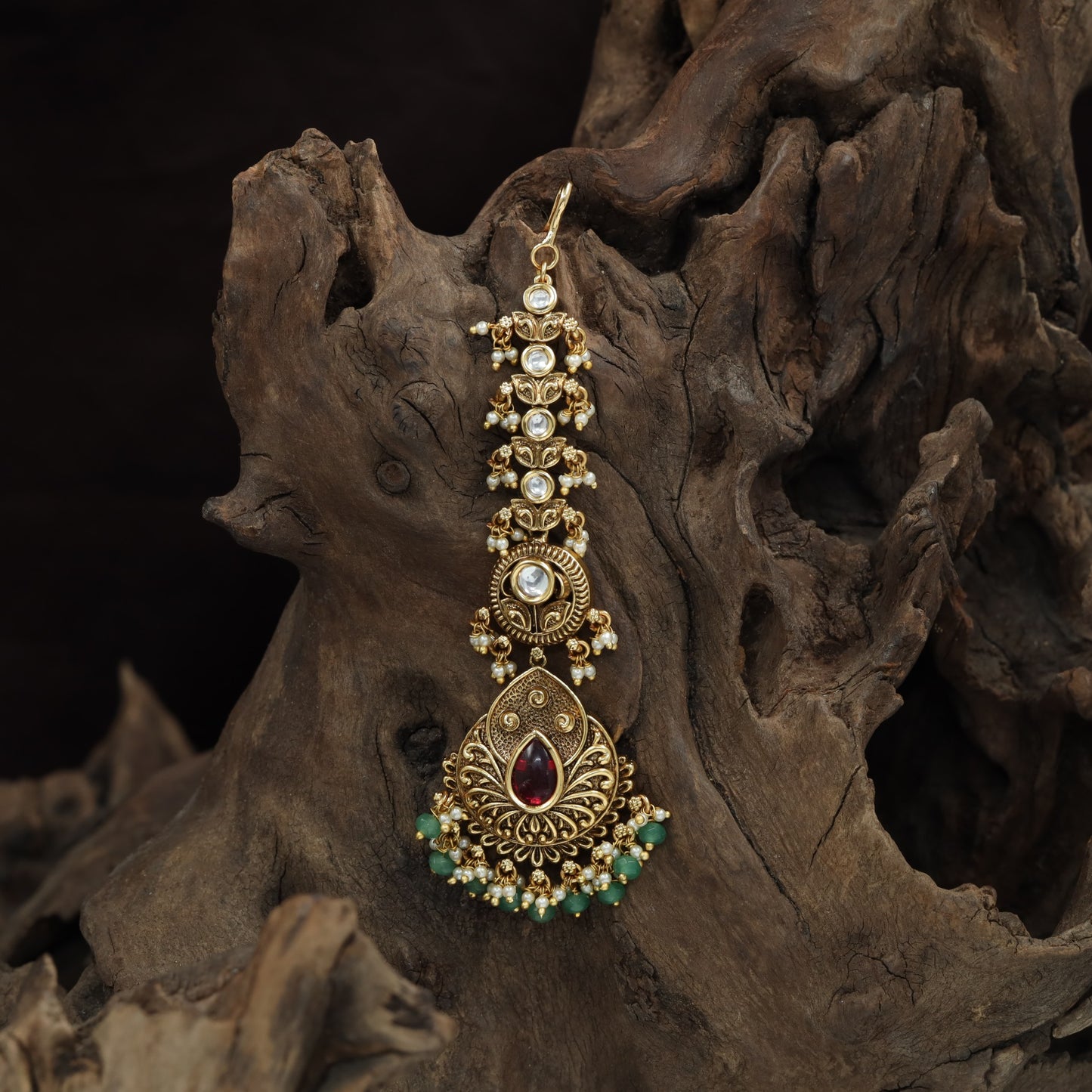 Antique Pendant Tikka With Decorative Hanging Fringe Drops