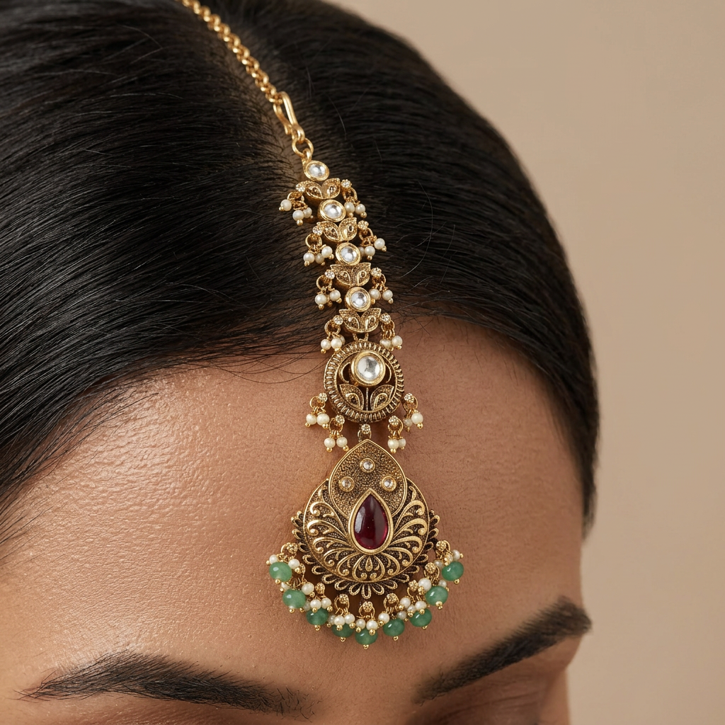 Antique Pendant Tikka With Decorative Hanging Fringe Drops