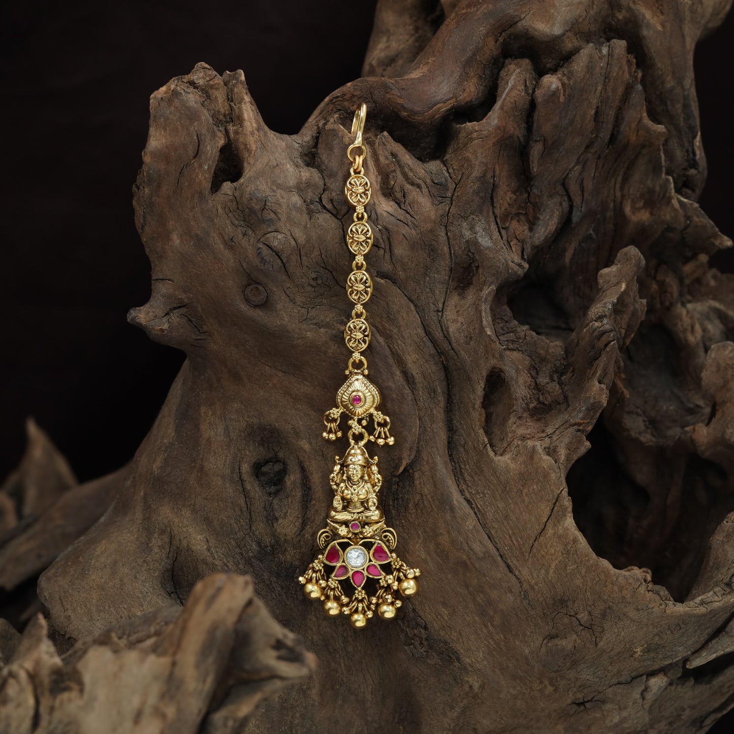 Classic Circular Border Antique Tikka With Dangling Beads