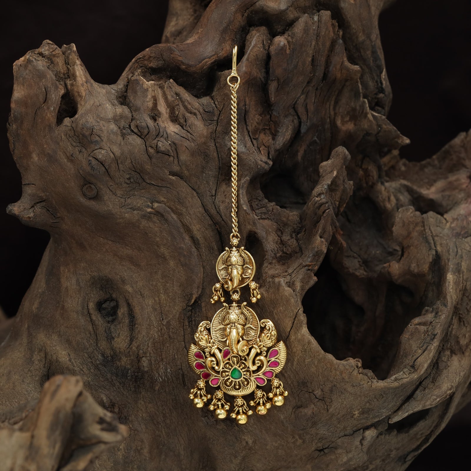 Antique Lakshmi Pendant Tikka With Ornate Peacock Border Detailing