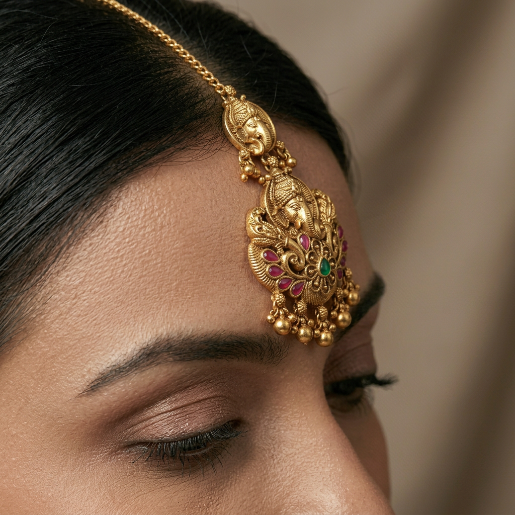 Antique Lakshmi Pendant Tikka With Ornate Peacock Border Detailing