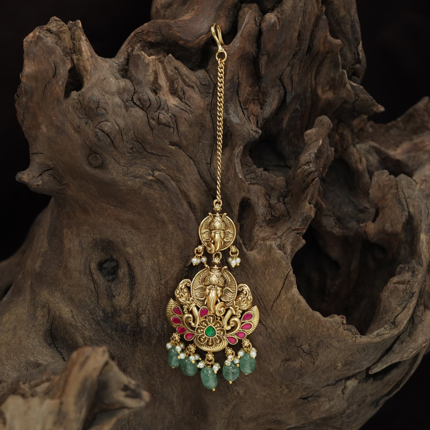 Antique Lakshmi Pendant Tikka With Ornate Peacock Border Detailing