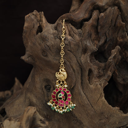 Jadau Peacock Pendant Tikka With Circular Border Detailing