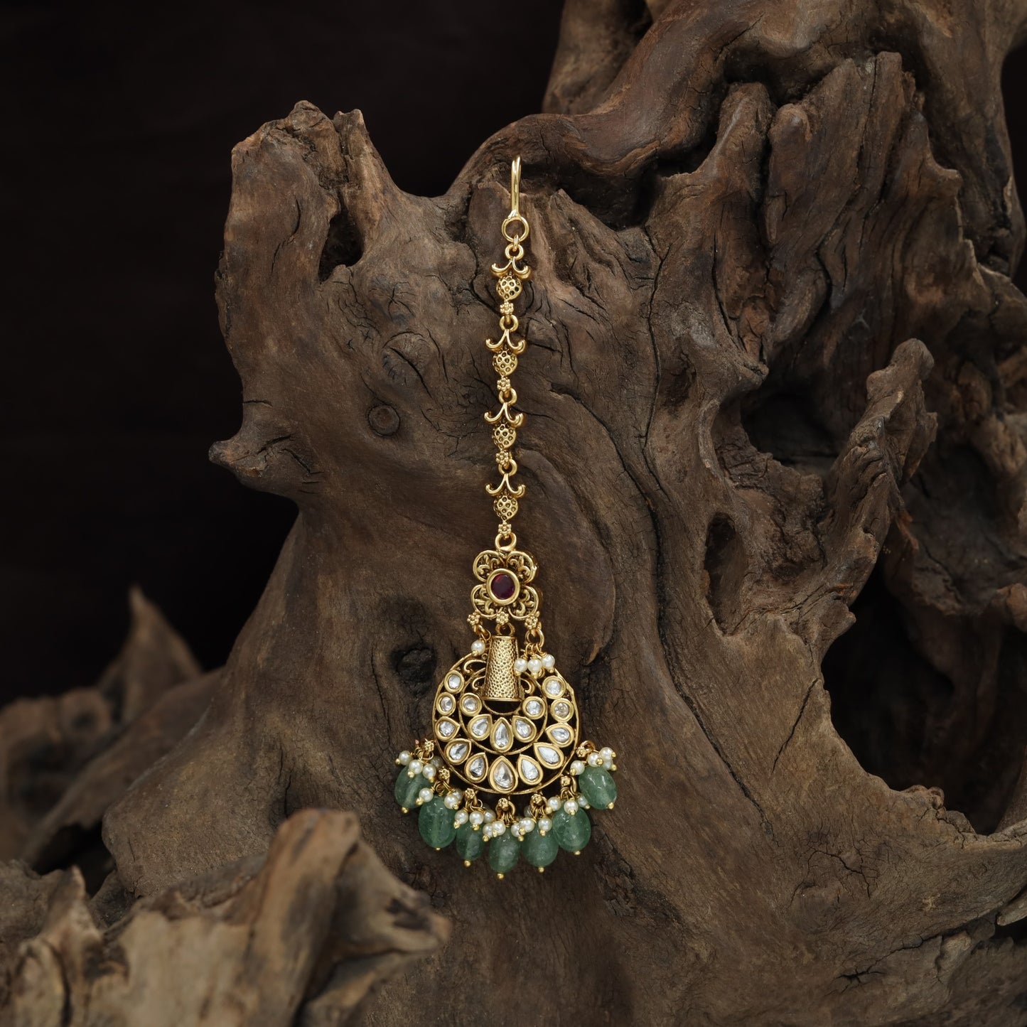 Traditional Border Work Antique Tikka With Drop Pendant Styling