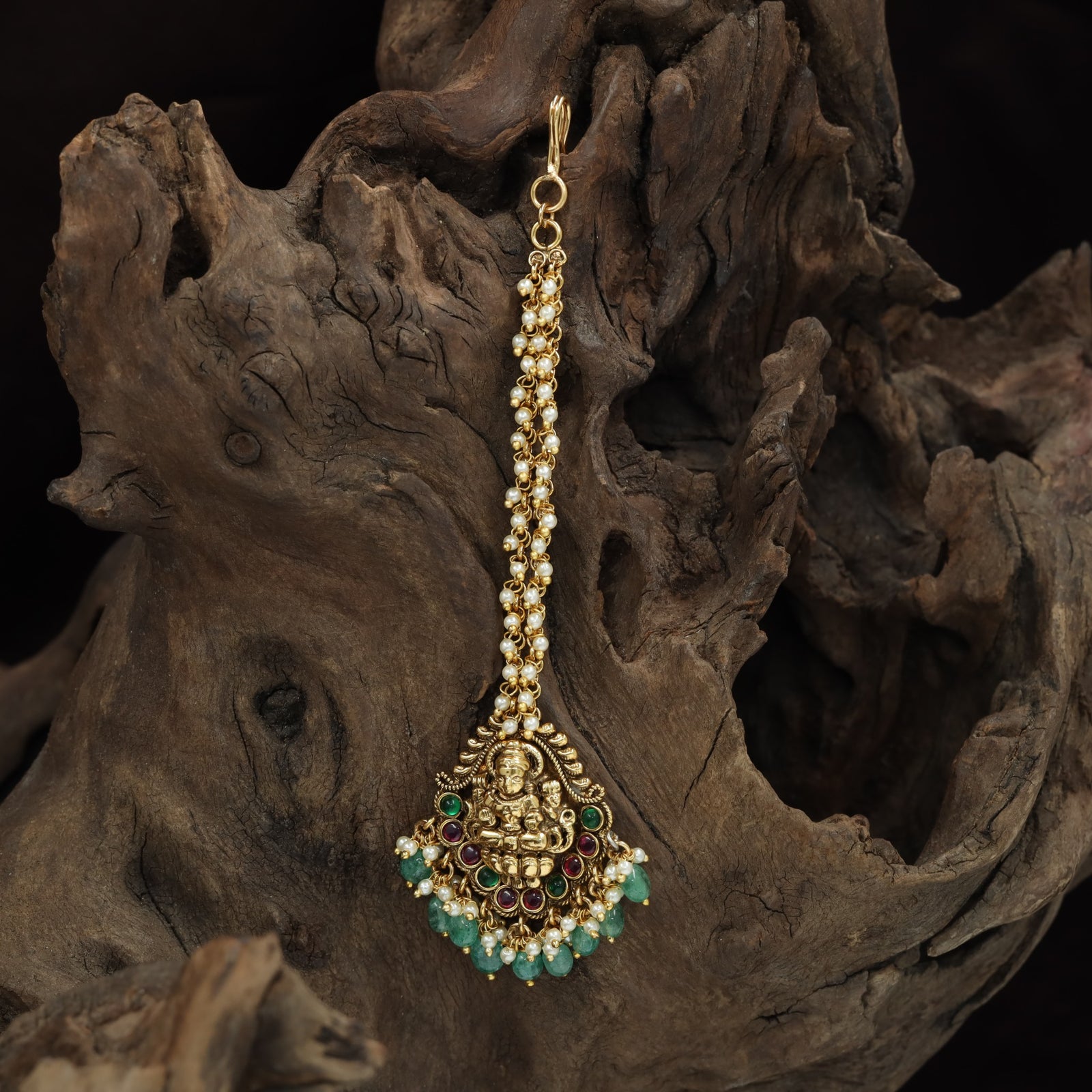 Antique Long Chain Tikka With Lakshmi Centre Pendant