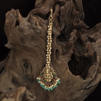 Antique Long Chain Tikka With Lakshmi Centre Pendant