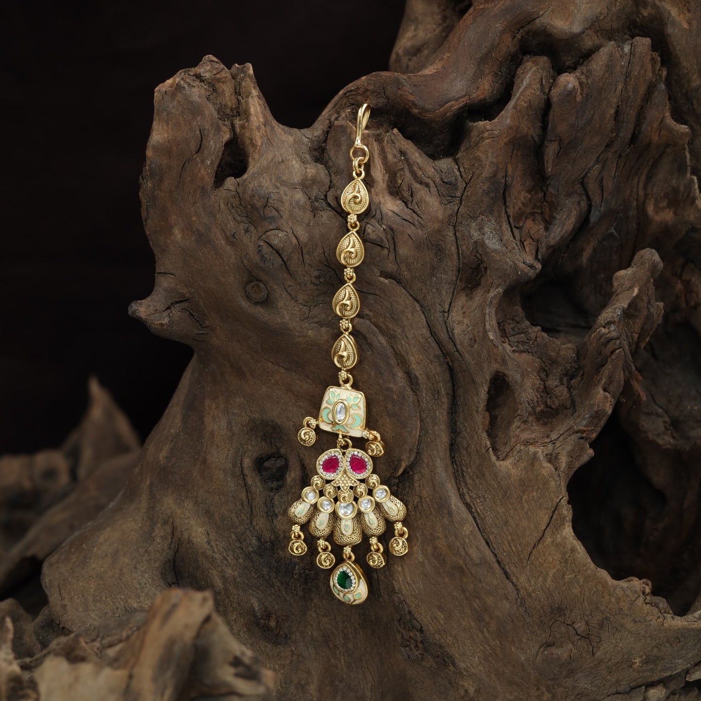 Designer Paisley Pattern Antique Tikka With Hanging Drops