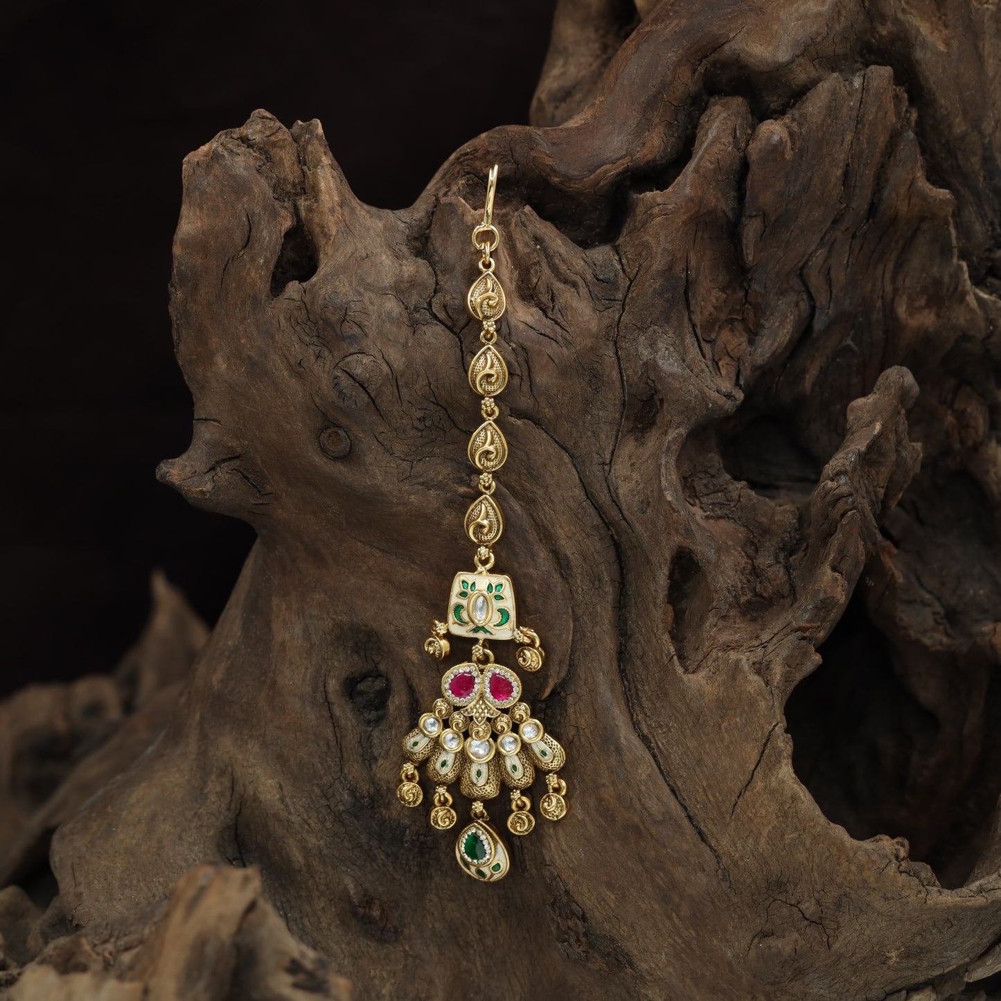 Designer Paisley Pattern Antique Tikka With Hanging Drops