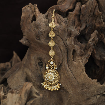 Luxury Circular Floral Antique Tikka With Cascading Drop Accents