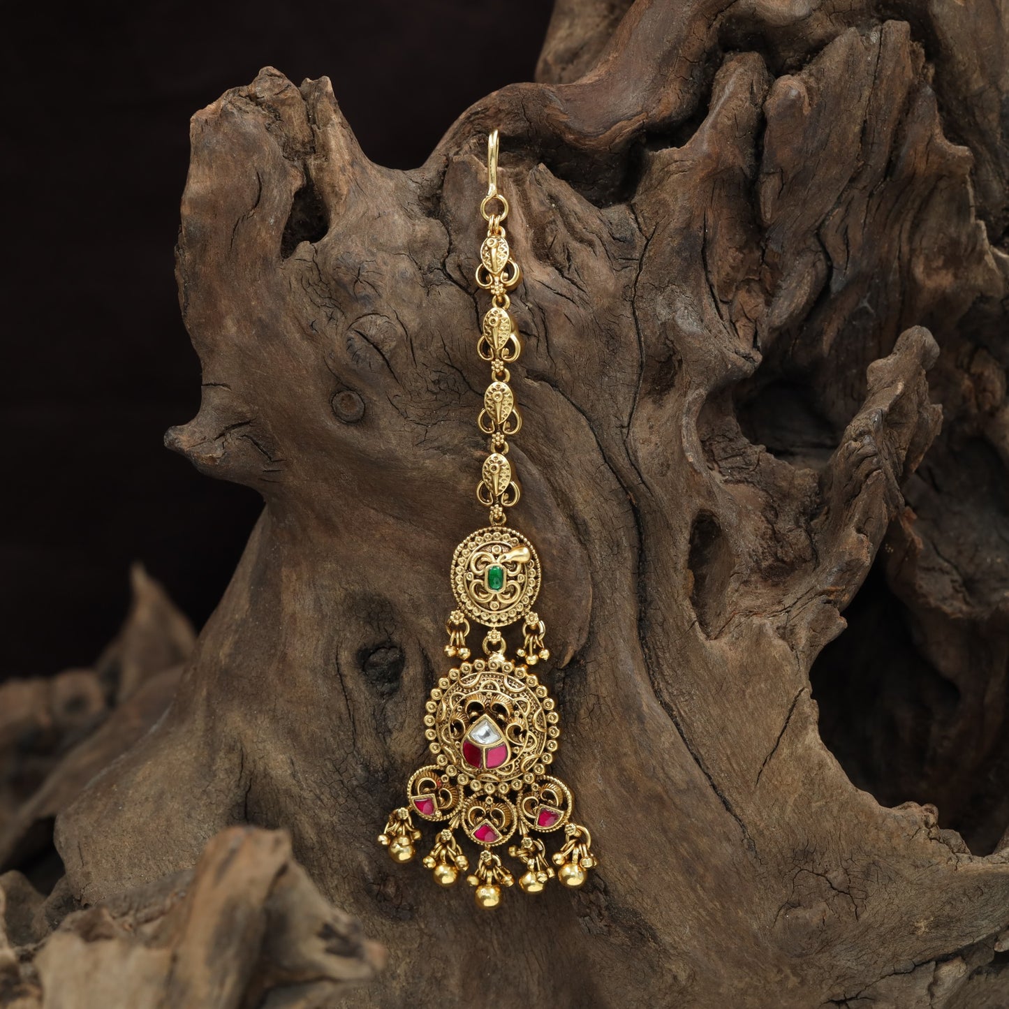 Vintage Circular Pendant Antique Tikka With Hanging Cluster Accents