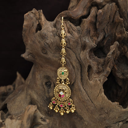 Vintage Circular Pendant Antique Tikka With Hanging Cluster Accents