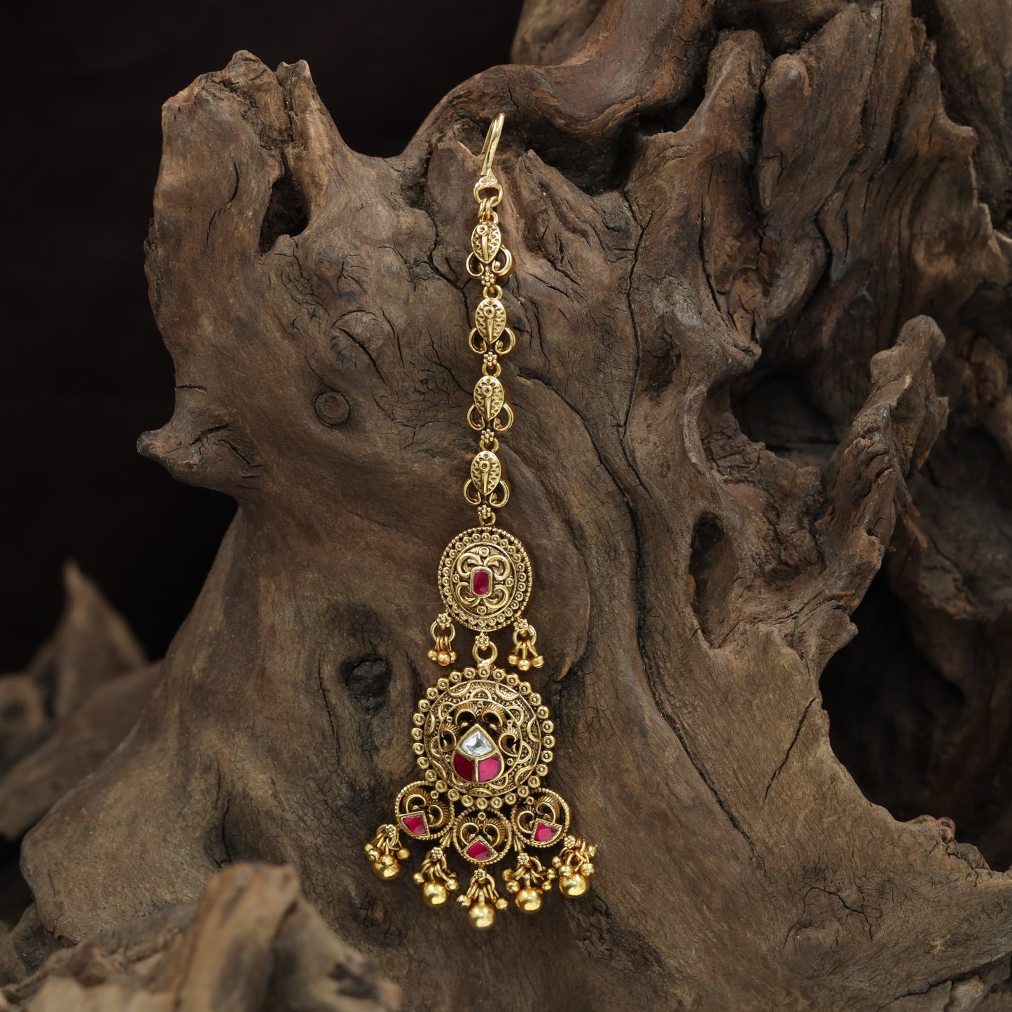 Vintage Circular Pendant Antique Tikka With Hanging Cluster Accents