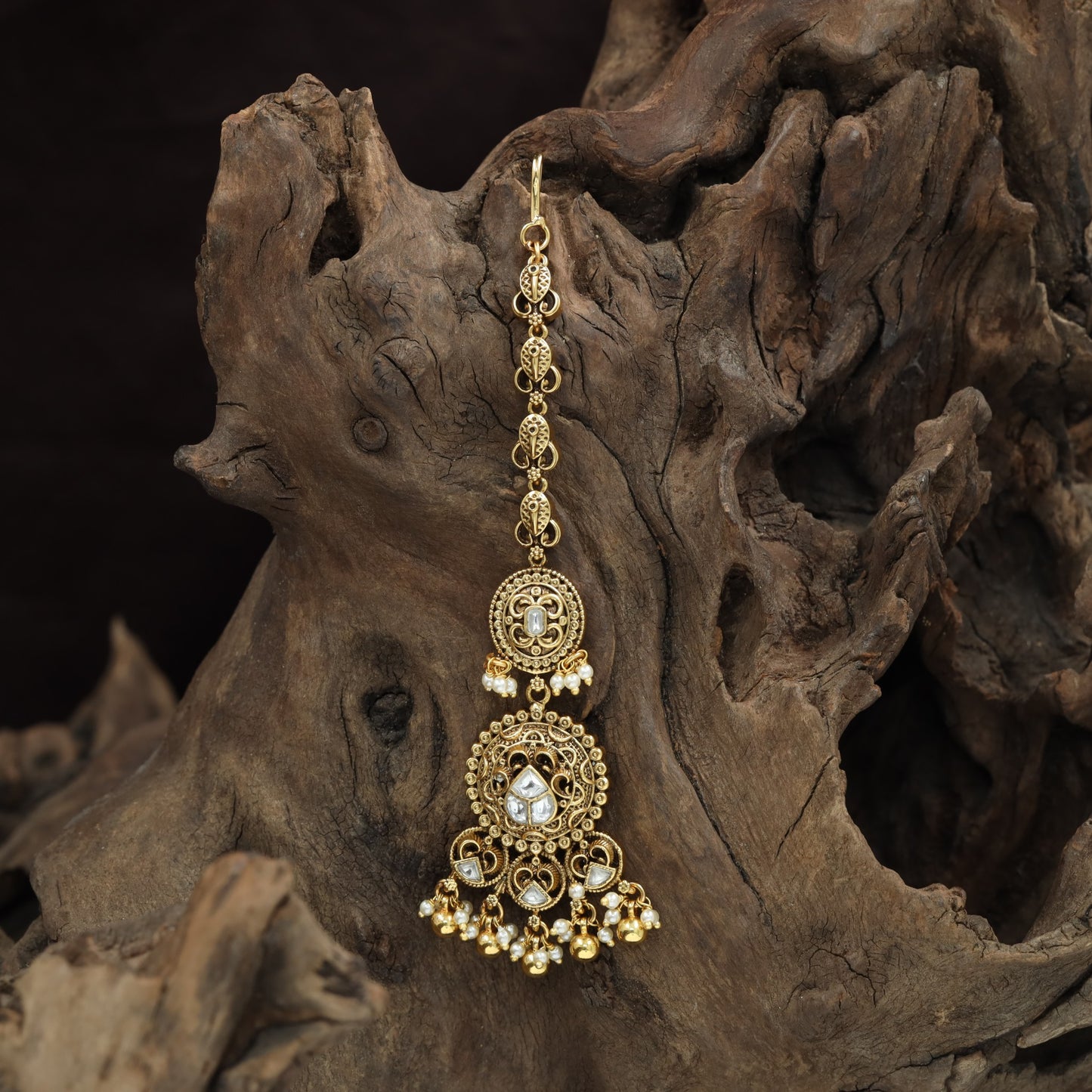 Vintage Circular Pendant Antique Tikka With Hanging Cluster Accents