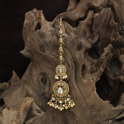 Vintage Circular Pendant Antique Tikka With Hanging Cluster Accents