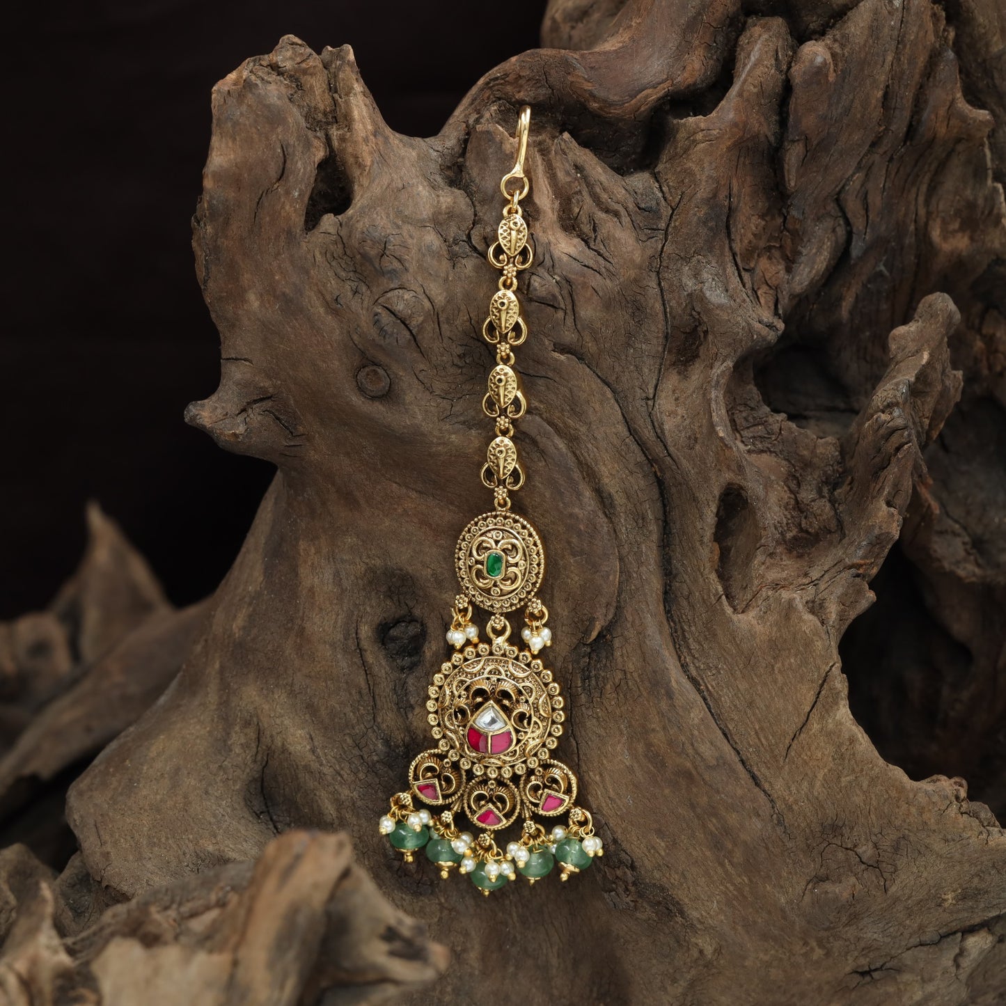 Vintage Circular Pendant Antique Tikka With Hanging Cluster Accents