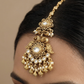 Handcrafted Twin Floral Pendant Antique Tikka With Pearl Drop Detailing