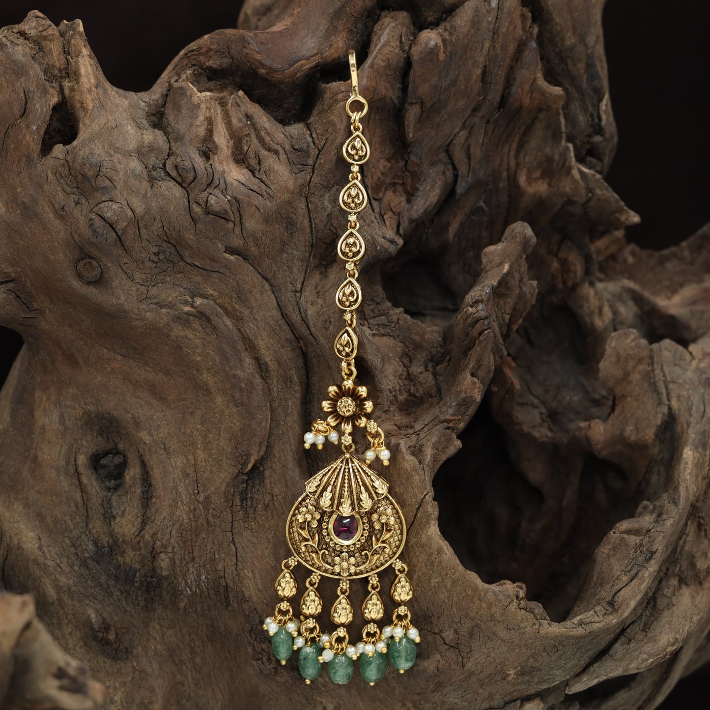Handcrafted Decorative Pendant Antique Tikka With Pearl Cluster Fringe